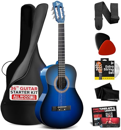 Pyle kit de guitarra acustica, ¾, Tamaño juvenil, 36”, Madera, Para principiantes, Niños, Adultos, Con accesorios