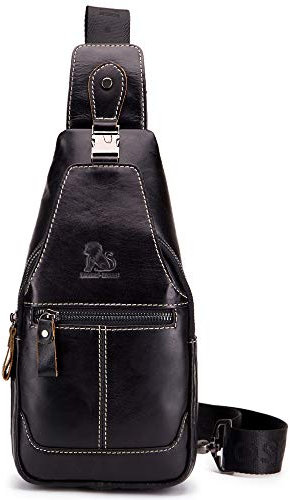 SDNAZ Herren Echtleder Brusttasche Schultertasche Reisetasche Umhängetasche Freizeittasche Crossbody Bag DE898 Schwarz
