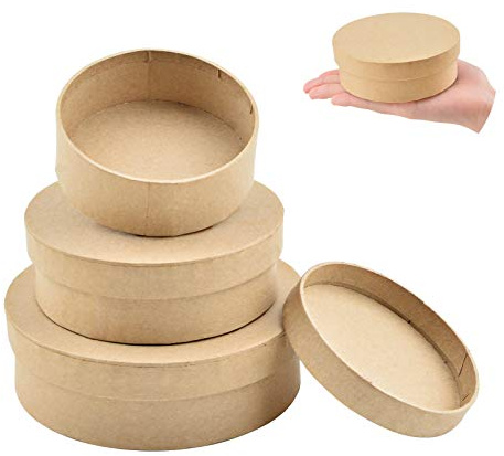 WANDIC Pappmaché-Boxen, Set mit 3 runden Kraftpapierboxen, Pappmaché-Boxen mit Deckel zur Aufbewahrung von Accessoires, Kosmetik, Schmuck und Geschenken in 3 Größen