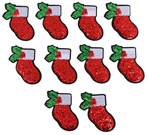 Milisten Weihnachten Applikationen Pailletten Weihnachtsstrumpf Beere Patches Sticker Bestickter Applikation Aufnäher zum Aufbügeln für DIY Basteln Kleider Jeans Weihnachtsdeko 10 Stück