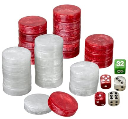 Set of Backgammon Pieces/Checkers, 34mm, Red/White, Plastic