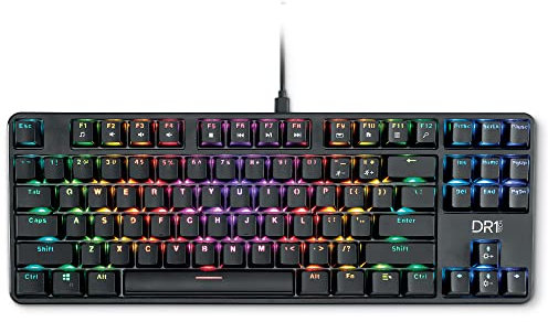 DR1TECH [Amazon Exclusive] Raven Tastiera Meccanica TKL da Gaming RGB per PC [20 mln di Click] 87 Tasti Anti Ghosting - Tastiera USB Ergonomica con Filo