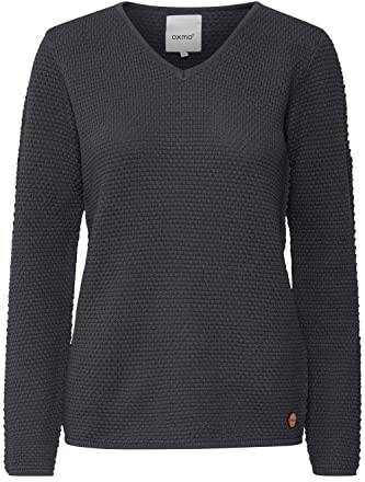 OXMO OXHanna Stickad Tröja Dam, Finstickad Tröja Dam i 100 % Bomull, Pewter (185203), XL