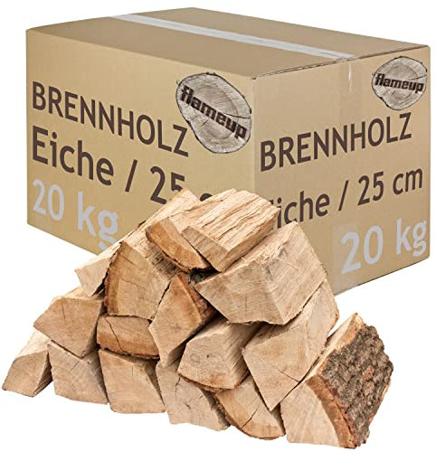 Leña Madera 5-500 kg para Estufa y Chimenea Brasero Parrilla Cesta de Fuego Troncos de Madera de Roble 25 cm flameup, Cantidad:20 kg