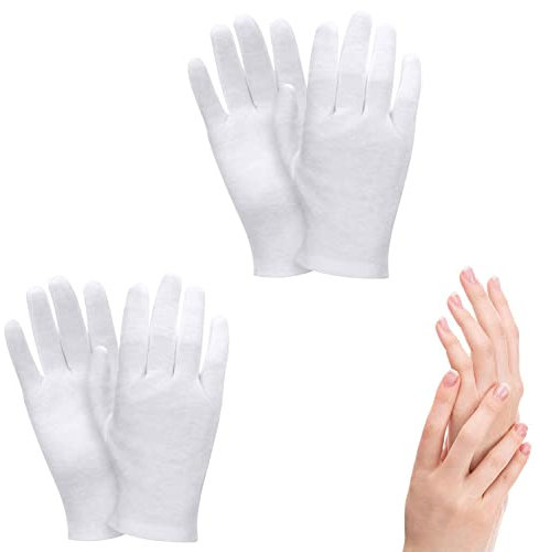 2 Paar weiße Baumwoll-Handschuhe, 100% Baumwollhandschuhe für Kosmetika und Feuchtigkeitscremes geeignet für trockene Hände und Ekzeme, für Schönheitscremes zum Berühren von Münzen Schmuck Silber