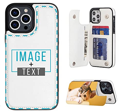YOOCUSTOM Personalised Phone Case for Apple iPhone 14 13 12 11 Pro Max | Also fits Mini X XS XR SE 7 8 Plus. Customised Wallet Case PU Leather Flip Folio Cover Card Slot Holder Photo (P1)