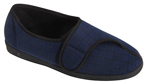 Comfylux PAUL Mens Wide Fit Velcro Checked Slippers Blue