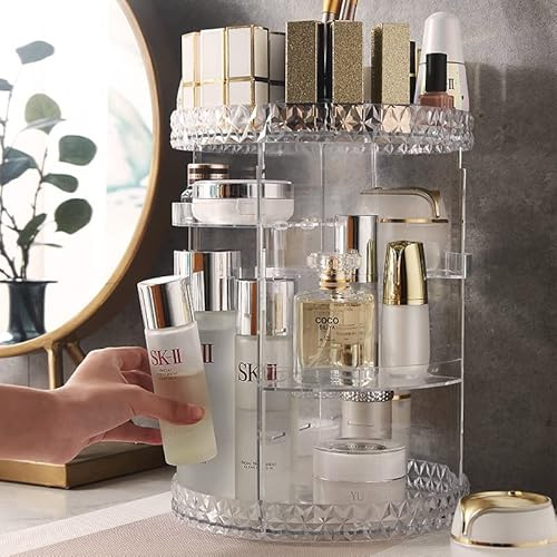 LONENESSL Make-up Organizer, drehbarer 360-Grad-Hautpflege-Organizer, drehbares Kosmetiktablett für Make-up mit herausnehmbaren Regalen, 5-lagiger großer Schminktisch-Organizer, perfekt für Kommode