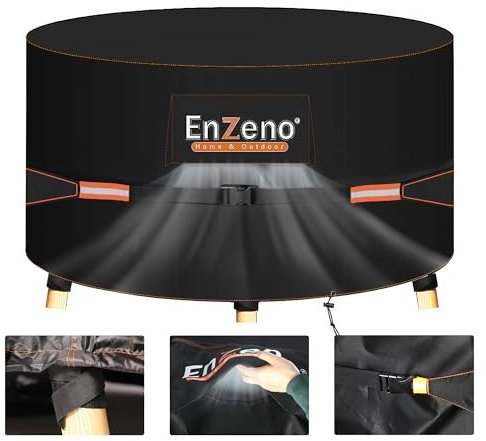 Enzeno Garden Table covers with Vents, Garden Furniture Cover,Round Outdoor Patio Covers 420D Oxford Fabric Large Patio Set Cover Heavy Duty Waterproof Ripstop with 4 Windproof VelcroStraps,230x100cm