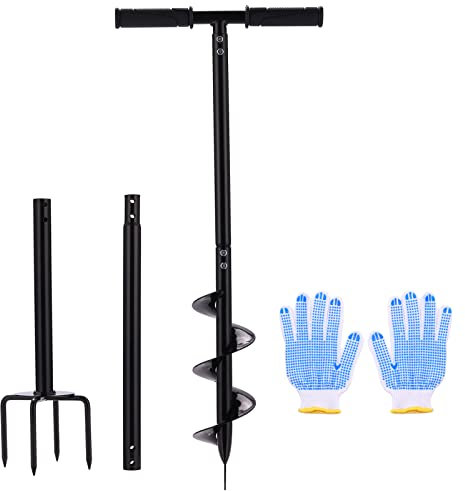 2 in 1 Hand Drill Auger Post Hole Digger – 44.5 inch Manual Garden Spiral Drill Planter for Bulb, Flower, Seedlings, Bedding Plants, Fence Post Auger for Trees, Mailbox, Deep Cultivating.