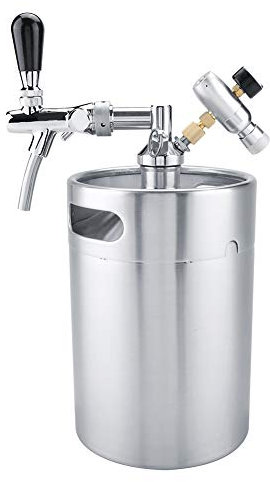 Stainless Steel Beer Keg, Mini 5L Pressurized Growler with Adjustable Faucet and Pressure Gauge for Home Brewing Craft Beer Dispenser