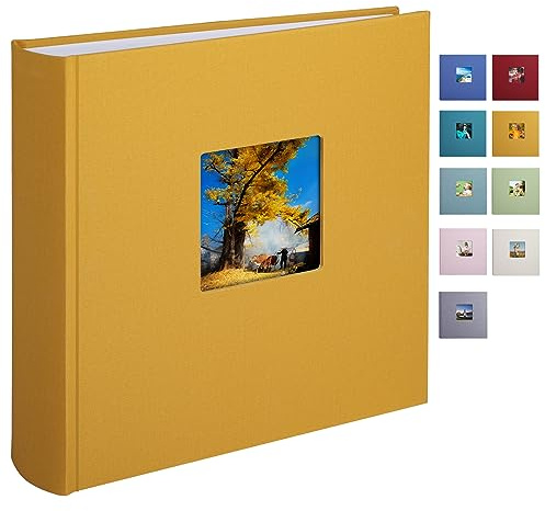 1DOT2 Leinen Fotoalbum, 30x30 cm, Indisches Gelb | Fotobuch zum Selbstgestalten und Einkleben, 120 Seiten