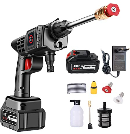 Pistola de alta presión inalámbrica con batería de 21 V, 50 bar, portátil, con batería de 12000 mAh, limpiador de alta presión portátil para coche, terraza (6000 mAh)
