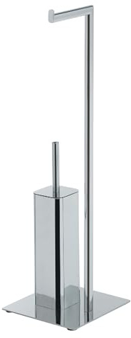 Gedy Felix Escobillero y portarrollos para baño, Cromo, Acero INOX Metal y resinas termoplásticas, 20 x 20 x 69,8