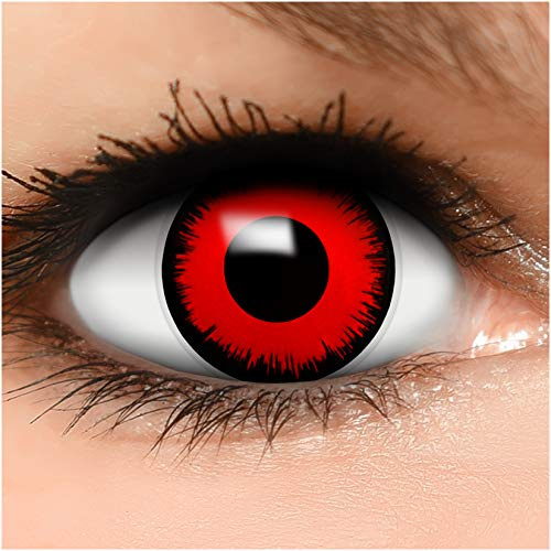 FUNZERA Farbige Kontaktlinsen Halloween Rot VOLTURI VAMPIR, 2 Stück (1 Paar), Ohne Sehstärke, leicht einzusetzende rote Linsen, 2 x farbige Kontaktlinse für Cosplay, Karneval, Fasching, Anime