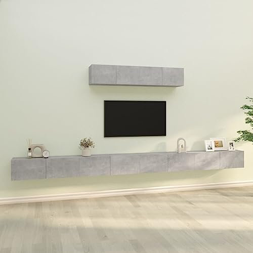heybb 6-tlg. TV-Schrank-Set Betongrau Holzwerkstoff Tv Schrank Hoch Tv Bank