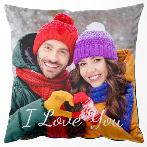 Easycosy Christmas Women Men Gifts Personalised Cushion Cover - Velvet Photo Pillow Cases - Two Side Print - Custom Picture Cushion Birthday Xmas Personalised Gifts for Him Her Couple Lover (30X30cm)