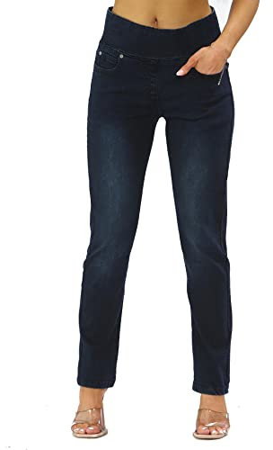 MYT Womens Elasticated High Waist Jeans Trousers Tummy Control Stretch Ladies Denim Jeggings Dark Blue 16 Long