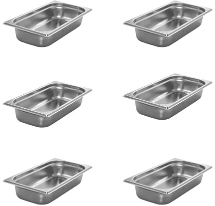 AcMax 6 Stück GN 1/3 Gastronormbehälter GN-Behälter Gastronorm Edelstahl 2,5 Liter Tiefe 65mm