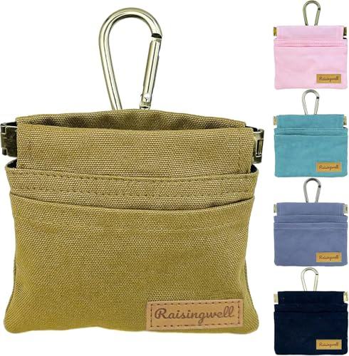 Raisingwell Leckerlitasche für Hunde, Futterbeutel zum Gassigehen, Robuster Baumwollstoff mit Karabiner und Selbstschließender Öffnung, Ideal für Reisen und Outdoor-Aktivitäten (Braun)