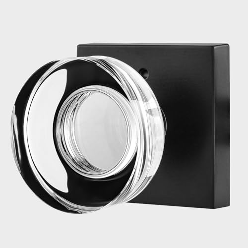 newliplace Glass Door Knobs Interior, Privacy Crystal Door Knobs with Lock, Vintage Black Bedroom Door knobs Crystal Door Handles for Bathroom, Matte Black