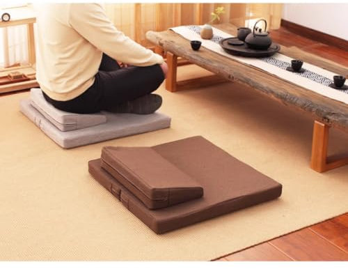 Japanisches faltbares Meditationskissen-Set, großes Bodenkissen für Yoga und Meditation, tragbare Matte und Kissen-Set für Bodensitzen, ideal für Balkon, Schlafzimmer, Terrasse, Gelb, 60 cm