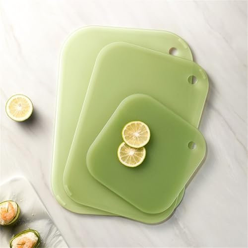 Lot de 3 planches à découper en plastique avec support de rangement pour fruits, légumes, viandes, poissons, pain, fromage (vert)