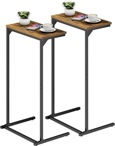 TUTOTAK C Shaped End Table, Tv Tray, Small Side Table, Set of 2, 28.7 inch Tall Couch Table, Tray Table, Sofa Table, Living Room, Bed Room, Brown TB01BB0712