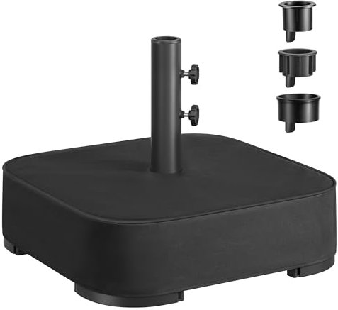 SONGMICS Base per Ombrellone, Supporto per Ombrellone, Riempibile con Sabbia, Porta Ombrellone per Ombrelloni da 1,5 a 3 m, con 3 Anelli Riduttori, Nero GUB0042B01