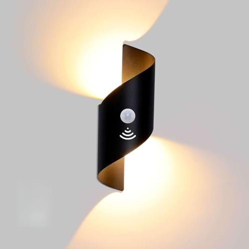 Lightess Aplique LED Exterior/Interior Lampara Patio Exterior Pared LED Con Sensores De Movimiento Apliques Pared Exterior Luz Ip66 Iluminación Jardín, Patio, Camino, Balcón, Negro, Blanco Cálido