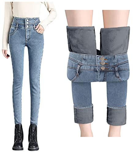 Termojeans dam jeans fleece fodrade leggings skinny hög midja denim jeans vinter smal passform varma termiska jeans jeans jeans vinterjeans smal stretch varm jegging vinter varma tjocka strumpbyxor,