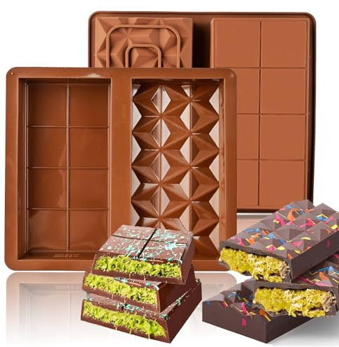 Sadodo Deep Silicone Chocolate Bar Mould,1PC Large Rectangle Diamond Shape,with 100PCS Plastic Bags,Ice Cube Tray,Cookies Candy Mould,Dubai Pistachio Jam Chocolate Making,Gift DIY