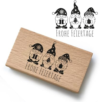 Weihnachtsstempel - Motiv: Wichtel Frohe Feiertage - Motivgröße 40x32 mm - PR030 - Motivstempel aus Holz & Gummi zum Karten basteln, Weihnachten Stempel