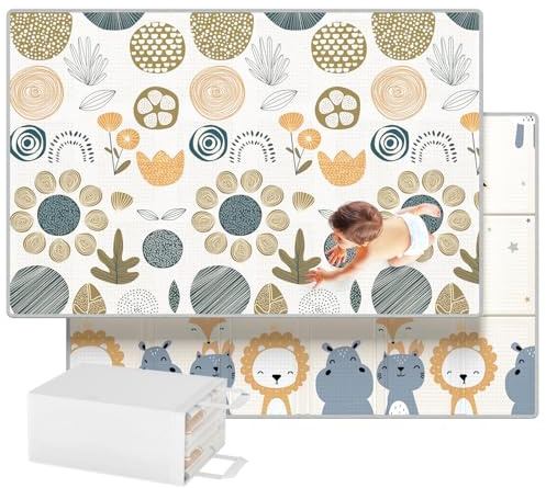 Lertantri 200x130 Tappeto da Gioco Pieghevole, Impermeabile Tappetone Pieghevole per Bambini, Neonati Reversibile e Non Tossico Tappeti Bambini Gioco con Borsa di Trasporto