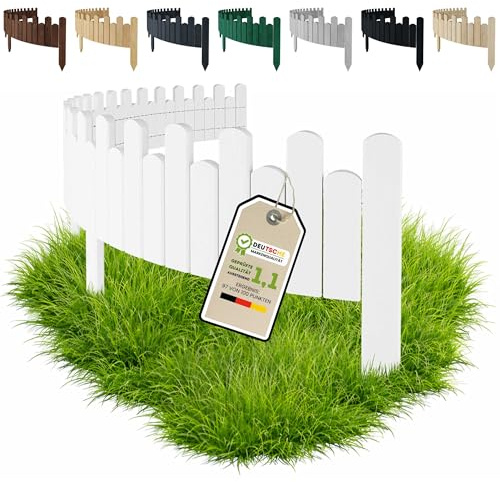 Floranica Beeteinfassung Holz Rollzaun Holzzaun 200 x 40 cm Weiß imprägniert Flexible Rasenkante Rollborder Palisade Gartenzaun Umzäunung für Garten