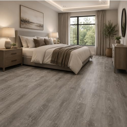 Built Right SPC Vinyl Click Lock Flooring – Rustic Grey Oak Wood Effect Planks, 6.5mm Thick, Easy DIY Interlocking Installation, Luxury Vinyl Flooring for Bathroom, Kitchen, Bedroom – 1.79m² Pack