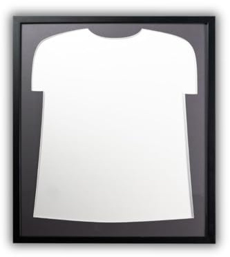 CLAMARO 'FanFrame' Trikotrahmen 43x53 mit Passepartout in Trikot Form - Massivholz Bilderrahmen lackiert inkl. Trikot Schablone und Acrylglas | Rahmen: Schwarz Matt | Passepartout: Fotograu