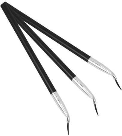 VICASKY 3 pinceles de delineador de ojos, pincel de aplicación curvado, delineador de ojos, pincel ultrafino, cepillo para cejas, plástico plateado