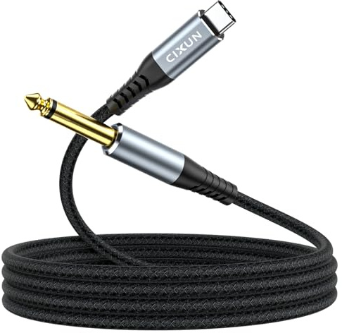 CIXUN USB C to 6.35mm Jack Guitar Audio Cable,Type C to 1/4 inch TS DAC, 2M | Instrument Cable,Gold-Plated,Braided,32bit/384kHz DAC chip, Hi-Fi Guitar Lead for Bass/Electric Piano/Mac to Phone, Plug Play