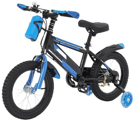 DAOHHFO 14 Zoll Kinderfahrrad für 3-7 Jahre alte Jungen & Mädchen HöHenverstellbar Blau Kinder Fahrräder mit Korb, Stabilisatoren & Wasserflasche, für Outdoor Reiten