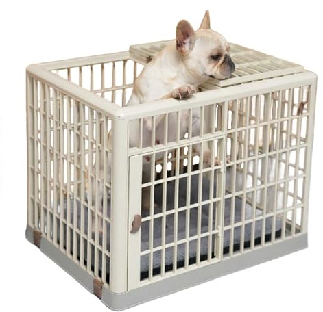 Stabiler Hundekäfig aus ABS-Kunststoff mit feststellbaren Rädern und Doppeltür für einfachen Transport und sichere Unterbringung, ideal für Welpen und kleine bis mittelgroße Hunde