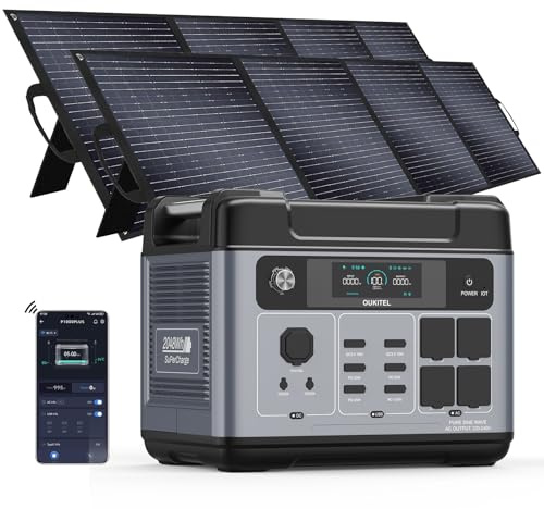 Oukitel P2001 PLUS Centrale elettrica portatile da 2400W, 2 pannelli solari da 200 W, 2048Wh LiFePO4 per camper,Ricarica rapida da 1800 W, controllo APP intelligente, adatto per casa e campeggio