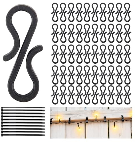 150pcs Gutter Clips for Outdoor Lights S Gutter Hooks for Garden Christmas Tree Light Home Decor,Outside String Lights with 20Pcs Cable Zip Ties