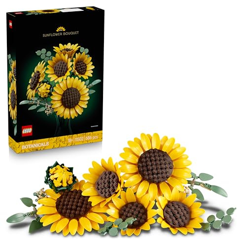 LEGO Botanicals Le Bouquet de Tournesols - Set de Fleurs Artificielles pour Adulte - Tiges d'Eucalyptus - Décoration pour Chambre ou Salon - Idée de Cadeau DIY pour Femme 11502