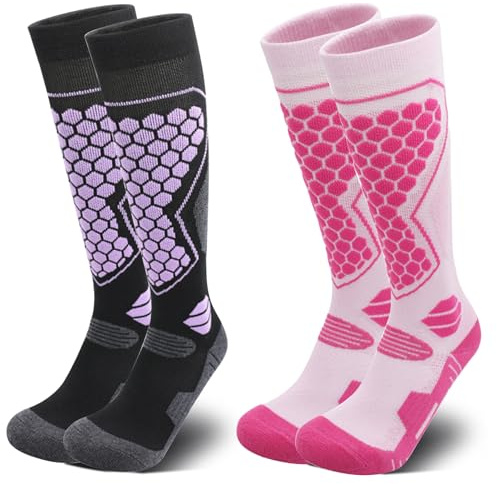 Toivize 2 Paar Skisocken Damen 34-38 aus Merinowolle, Warme Thermosocken für Skifahren & Snowboarden, Gepolsterte Kniehohe Wintersocken Atmungsaktiv & Bequem für Winter Outdoor