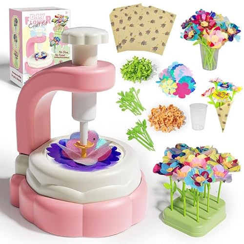 CLIUNT Arts and Crafts for Kids, DIY Fabric Flowers Bouquets Toys, Flower Press Kit, Poke-in Kits and Craft Gifts for 3-12 Year Old Girls, Autism, ADHD, Parent-Child Educational Interactive Toy