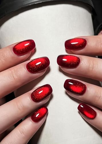 Wahrshei Autocollant Ongles Gel UV, 20 pcs Œil de chat rouge Stickers Ongle Gel Semi-durci Bandes d'ongles Autoadhésif Pour Design Manucure