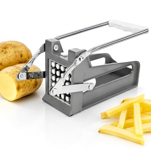 PARENCE Cortador de Patatas Manual con 2 Cuchillas Intercambiables – Cortador de Patatas y Verduras – Corte Rápido en Bastones – 22,5 x 9,3 x 9,8 cm - 2 Cuchillas