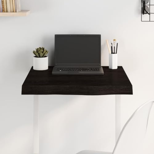 PUGYNBK Piano in legno massiccio di quercia marrone scuro, 60 x 60 x (2-6) cm, con bordo naturale, piano di ricambio fatto a mano per tavolo fai da te, trattato con vernice scura, pronto all'uso