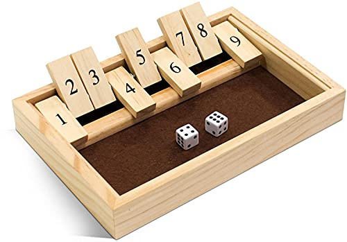 WE Games Classic Dice Board Game – 9 Number Flip Tiles with Natural Wooden Box - 11 inches